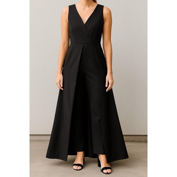 Kay Unger Jumpsuit Womens 8 Black Formal Skirt Wrap Overlay - Picture 1 of 16